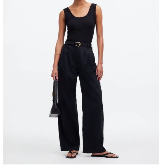NWT Madewell The Harlow Wide-Leg Pant in Drapey Twill Black Sz 14 Petite - Picture 1 of 8